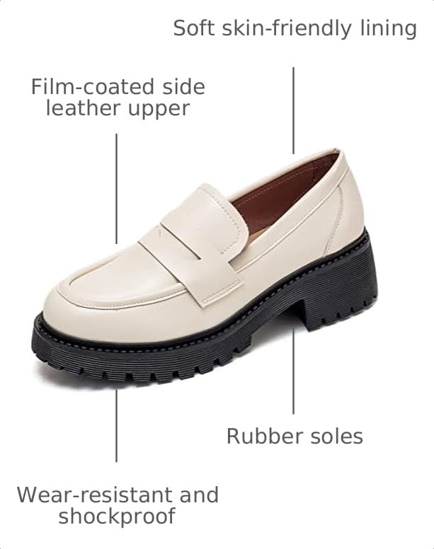 Image of Women's Classic Simple Mid Heel Oxfords Penny Loafers Comfortable Slip On Dress Shoes