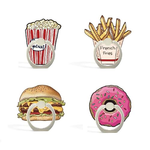 4Pack Cute Phone Ring Grip, Funny Donuts Ice Cream Cake Hamburg Chips Popcorn 360 Rotation Finger Ring Holder Mount Stand Kickstand (Donuts)