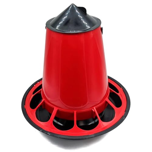 Tradineur - Comedero Redondo para Aves, dispensador, alimentador de pienso, maíz, Semillas - Capacidad de 5 kg - 34 x 29,5 cm