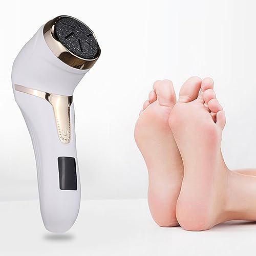 Electric Foot Callus Remover, LCD Display Electric Foot Grinder Multifunctional with 3 Grinding Heads for Pedicure Shop (White)