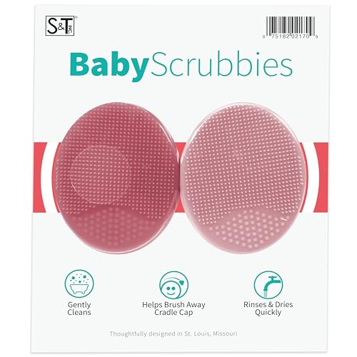 Image of S&T INC. Exfoliating and Massaging Cradle Cap Bath Brushes for Baby, Silicone - 2 Inch x 2.5 Inch, Pink, 2 Pack