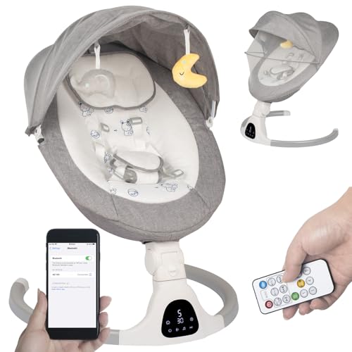Image of Baby Swing for Infants to Toddler Portable Babies Swing Timing Function 5 Swing Speeds Bluetooth Touch Screen Music Speaker with 10 Preset Lullabies 5-Point Carabiner (Light Grey)