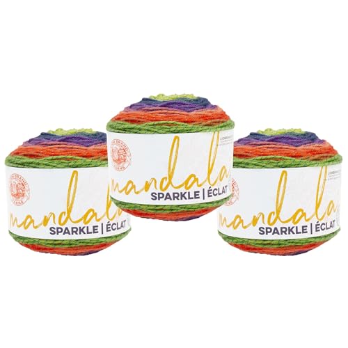 Image of Lion Brand Yarn, Mandala Sparkle DK Weight Yarn for Crochet, Knitting, and Crafts, Monoceros, 3 Pack, Multicolor Acrylic Fiber for Glittery Garments, Kids Stuffies, and Soft Blankets