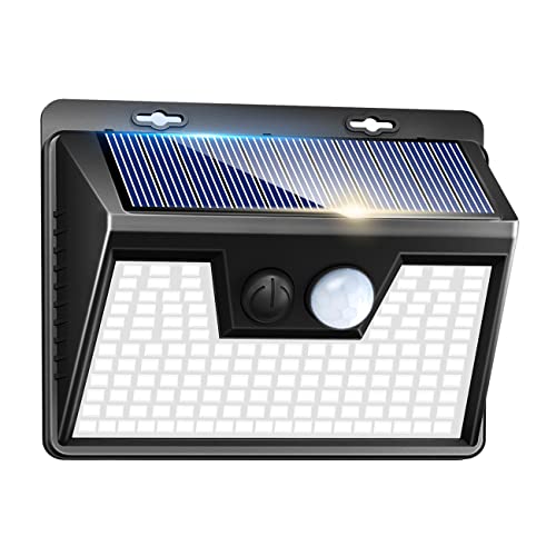Kolpop Luz Solar Potente para Exterior, [1 Paquete/3 Modos] 140 LED Con Sensor de Movimiento, Impermeable IP65 para Terraza, Garaje y Patio