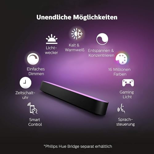 Philips Hue White & Color Ambiance Play Lightbar 2er Pack Basis-Set (500 lm), Dimmbare Lichtsäulen mit 16 Mio. Farben zur TV-Hintergrundbeleuchtung, Lichtsteuerung über Sprache oder App, Schwarz – Bild 6