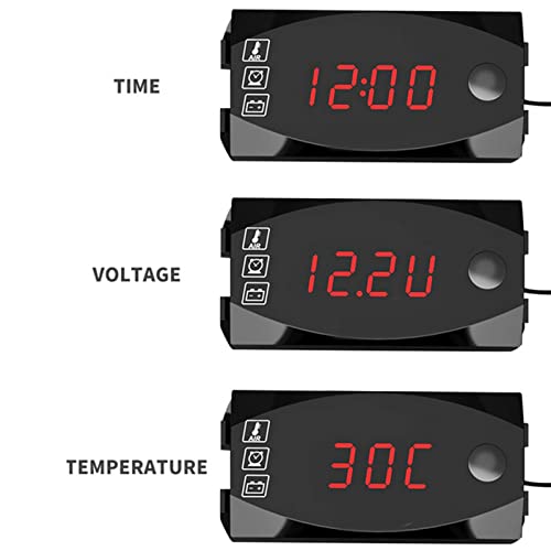 KIMISS Motorrad-Voltmeter 3in1 | Digitaluhr Mit Thermometer | IP67 Wasserdicht | 6-30V Für Motorräder