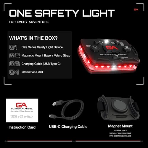 Image of Guardian Angel Elite Series Safety Light - Red Front & Red Rear - Rechargeable, Magnetic, Hands-Free Wearable & Mountable LED Light for Firefighters, First Responders, EMS & Rescue Ops