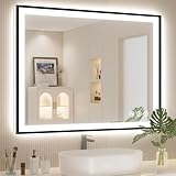 Hiefcce 40"x30" LED Bathroom Mirror with Backlit & Frontlit, Frame, Defogging,3 Color Dimmable, Lighted Mirror for Bathroom with Tempered Glass, Touch Memory, Wall Mountable (Vertical/Horizontal)