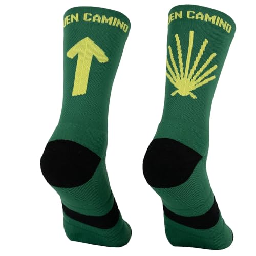 PERRO LOCO CLOTHES Camino de Santiago. Calcetines Antiampollas Antiolores Compresivos Transpirables Compresión (Buen Camino 43 45 Verde)