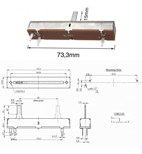 Potenciômetro Deslizante 50k SL45V Curso 45mm Kit - 10 Peças
