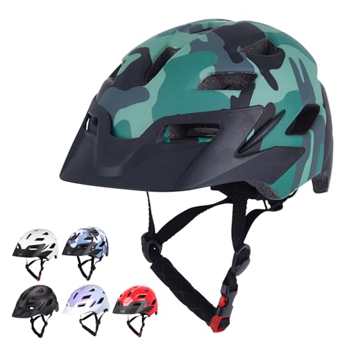 Kids Bike Helmet, Adjustable Toddler Youth Helmet with Detachable Visor & LED Light for 3-5/5-8/8-12 Years Boys Girls, Multi-Sport Helmet for Bicycle Cycling Scooter Skating, 2 Sizes