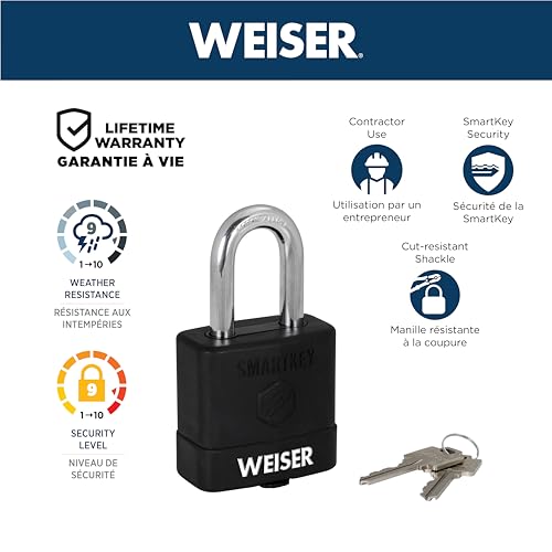 Weiser Laminated Steel Padlock with SmartKey, 2 Pack Keyed Alike, Boron Carbide Shackle, with Weather Cover, Outdoor Gate and Storage Lock, 2 in Body, 1-1/2 in Shackle by Weiser - Image 2