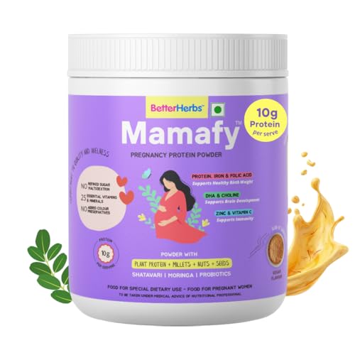 Image of Mamafy Mother's Nutritional Protein Powder Kesar 325g | For Pregnancy with 10g Protein per serve and 25 Vital Nutrients to Support Healthy Birth Weight and Brain Development | No Refined Sugar