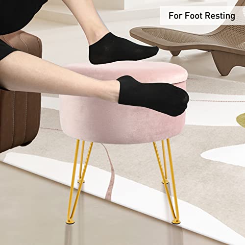 Dearyou Velvet Round Ottoman Footstool With Gold Metal Legs,Stool With Storage For Vanity,Coffee Table Top Cover,Velvet Dressing Table Seat For Living Room,Bedroom,Removable Seat Lid (Pink) #TOP5