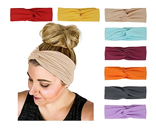 8 Pack Headbands for Women Turban Hair Bands Yoga Sport Workout Running Criss Cross Headband Head Wrap (8 Pack-Set 002)