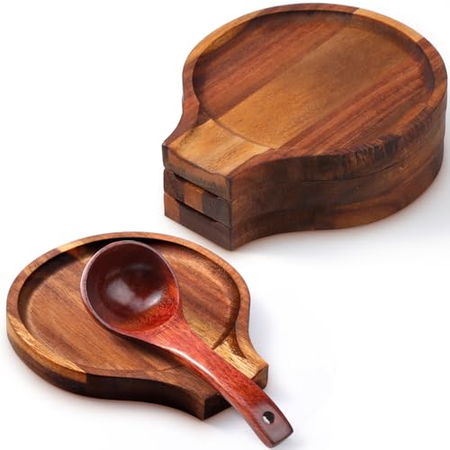 Honeydak 4 Pcs Acacia Wood Spoon Rest for Kitchen Stove Top Utensil, Retro
