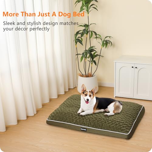 HMTOPE Orthopädisches Hundebett, Hundematte im Doppelstock-Design, Waschbar Hundekissen, Abnehmbar Hundekorb, 90 cm für Kleine bis Mittelgroße Hunde, Olivgrün