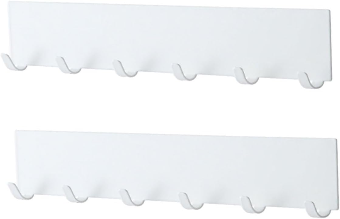 2pcs Wall-Mounted Storage Hooks, Self-Adhesive Carbon Steel Utility Hangers for Kitchen and Bathroom, White Square Six-Hook Rack for Indoor Sundries Organization