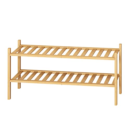 Filwh Bamboo Shoe Rack Stackable Shoe Shelf Storage Organizer For Unit Entryway Hallway And Closet Sturdy Freestanding Shoe Shelf Natural (2 Tier) #TOP6