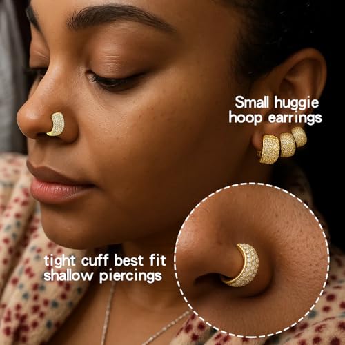 Small Huggie Hoop CZ Pave Earrings for Women (Gold 6mm) - image 3