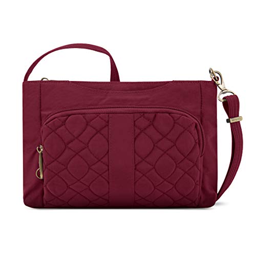 Travelon Anti-theft Signature Quilted E/w Slim Bag Travel Shoulder Bag, Ruby