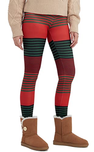 sissycos Weihnachten Crossover Leggings für Damen, 3D Druck Bunte Leggings Comic Damen Yoga Fitness Hosen Damen Drucken Sporthose, Leggings für Party(Weihnachten doppelt gestreift,L)