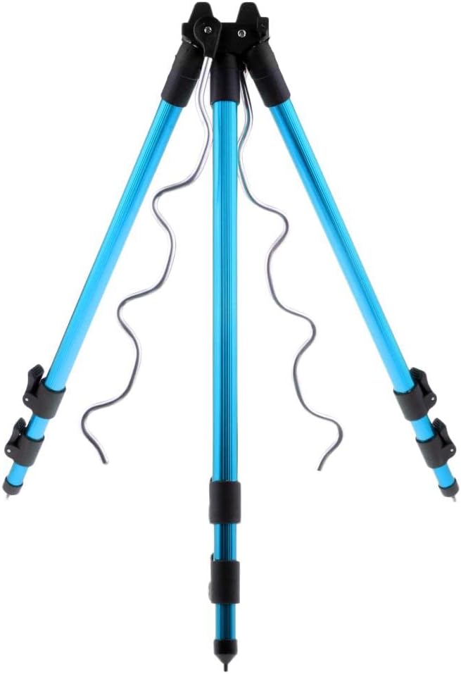 Telescopic Aluminum Alloy Fishing Rod Tripod Stand Portable Rack Holder 7 Rods for Sea Beach Offshore Fishing Accessories Tool, Adjustable 3 Legs Rod Rest Support, weight and - Blue