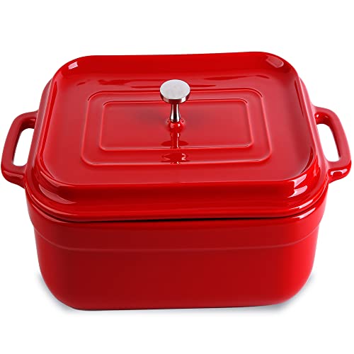 Deep Lasagna Pan Casserole Dish With Rack-Lid Red 12.5X10X3.5 Inch，3.2 Quar Roasting - Ceramic Bakeware Suitable For Oven Use With Rack And Lid Turkey Roaster For Thanksgiving Cooking Kitchen And Everyday Use #TOP3
