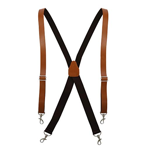 CTM Men's Big & Tall Smooth Coated Leather Suspenders with Metal Swivel Hook End, Tan