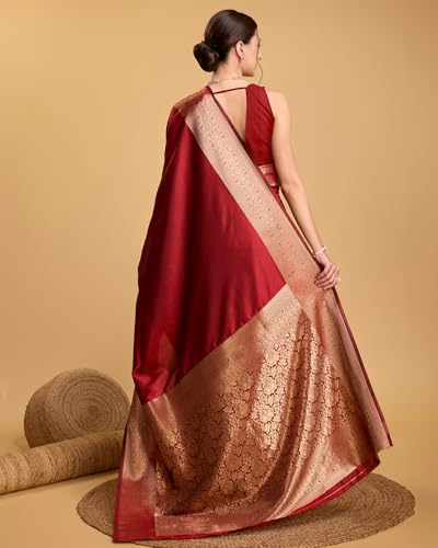 Image of SWORNOF Women's Silk Kanjivaram Kanchipuram Saree With Blouse Piece