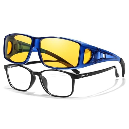VIEWBETTER® Night Vision Driving Fit Over Glasses for Women Men Yellow Lens Anti Glare Polarized Nighttime Glasses UV Protect