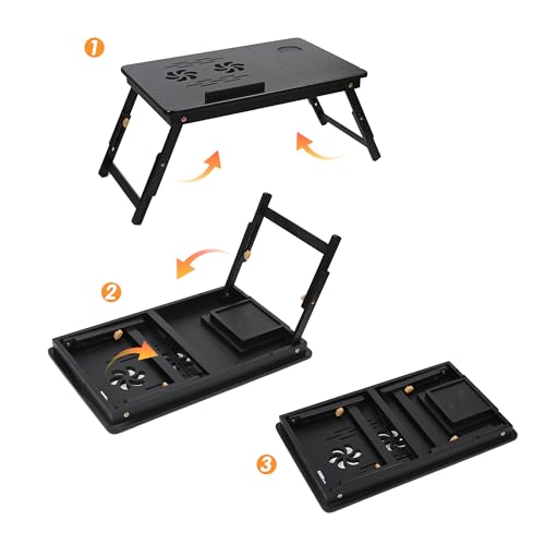 VASMIA Mesa Plegable de bambú para Cama y sofá, Bandeja de Desayuno, con Patas Plegables, Altura Regulable, Estante de Cama, Plegable, Negro - imagen 7