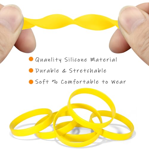 Image of Morcheiong 12 Pieces Silicone Bracelets- Yellow Color Blank Rubber Wristbands for Adults Teen Party Favors