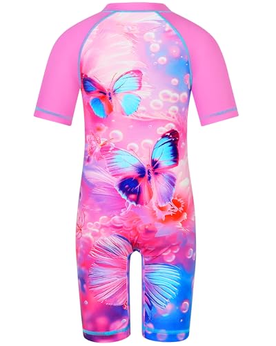 Image of TFJH E Short Sleeve Girls Swimsuits UV 50+ One Pieces Bathing Suits Zipper 2-14Y