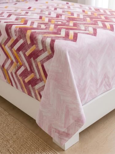 Image of Mafatlal 186 TC Autumn Delight 100% Cotton Single Flat Bedsheet | 60 x 90 Inches | Soft & Breathable Floral Printed Bed Linen | Includes 1 Matching Pillow Cover | Candy Pink