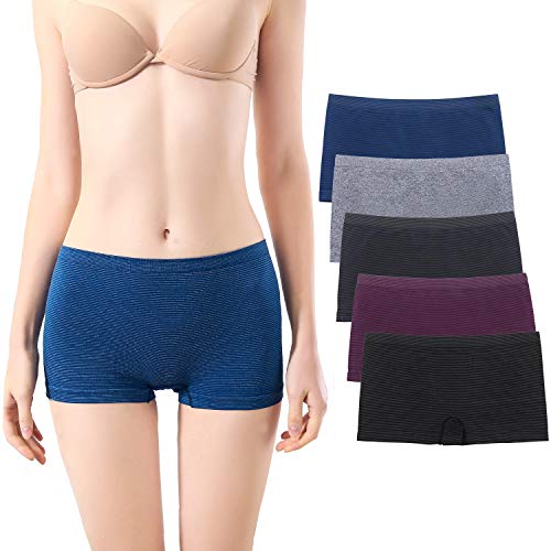 Womens Boyshort Underwear Seamless Panties Stretch Boxer Panty Breathable No Show boxer briefs for Ladies cheeky underwear invisible 5 Pack