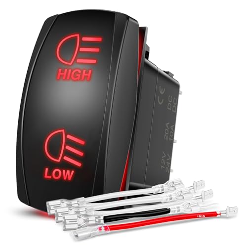 Nilight High Low Beam Headlights Rocker Switch 7Pin Jumper Wires Red