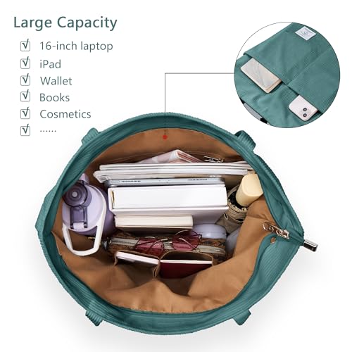 Image of KALIDI Women Corduroy Tote Bag Zipper Casual Tote's Handbag Big Capacity Shoulder Bag with Pockets