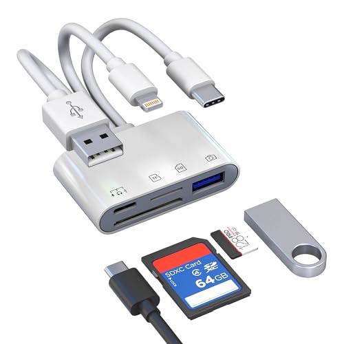 Digital Camera Photo Transfer to iPhone with Lightning/USB-C/A, TF/SD Card Reader for iPhone with...