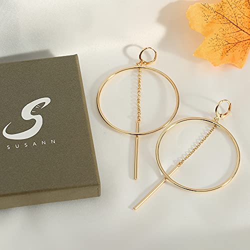 14K Gold Hoops Earrings For Women, High Polished Dangly Bar Earrings Cute And Aesthetic Earrings For Women Girls #TOP2