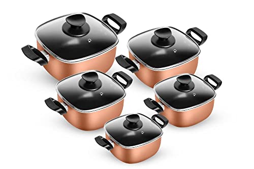 Conjunto de Panelas Quadrada Caçarola 5 Peças Antiaderente Cobre Patolux Tvt Aa