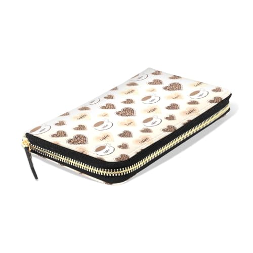 Long Wallets Leather Bifold Wallet for Women Love Coffee with Zipper Credit Card Holder Large Capacity3