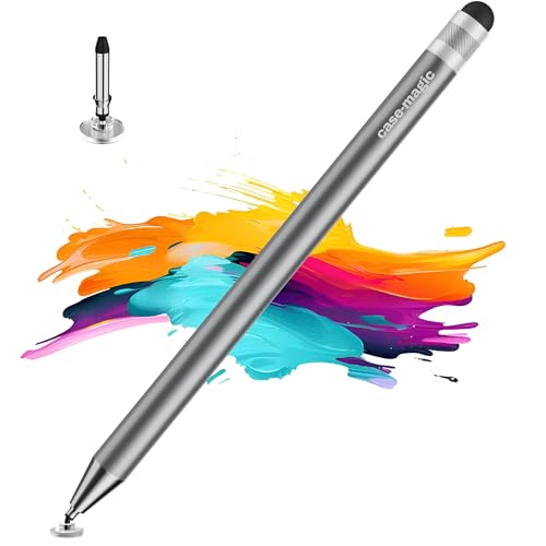 Image of 2 in 1 Universal Stylus Pen with Fine Point Disc Tip+ Rubber Fiber Tip| for Smartphone /Tablet /iPad /Pro /Air /iPhone /iOS /Android /All Touch Screens| Aluminum Body (Grey)