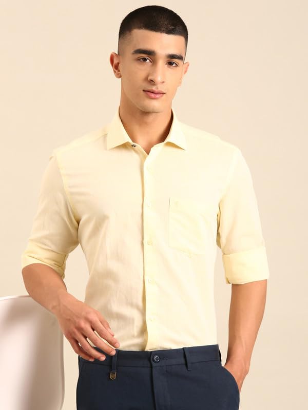 Image of Cavallo by Linen Club Men's Blended Linen Blue Solid Contemporary Fit Full Sleeve Casual Shirt