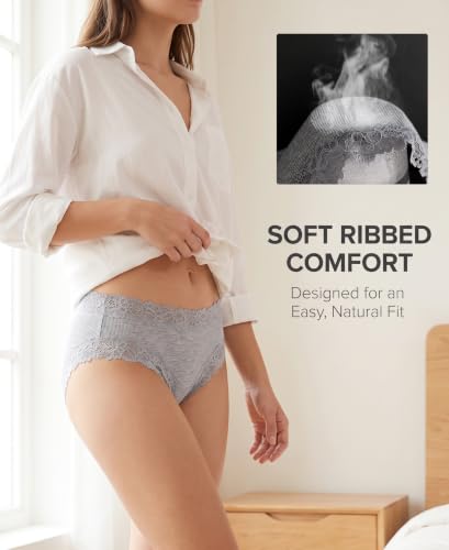 Image of Knowyou Cotton Underwear for Women No Roll Soft Panties No Dig Lace Waist Hipster Breathable Cheeky Lingerie for Women
