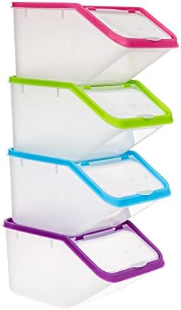 Invero® 4x Set of Kitchen Dry Food Storage Plastic Tub Containers with Scoop ideal for Pasta, Cereal, Rice, Pet Food and more