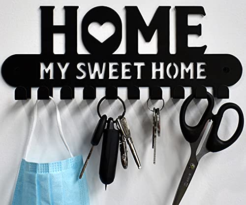 Nasturtium Black Metal Key Holder Hooks Sweet Home Wall Hanger Decor For Front Door Kitchen Garage Ready To Hang, 10 Hook Racks #TOP2