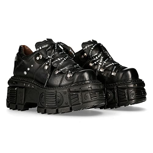 New Rock M-Tank120N Men's Black 100% Leather Goth Platform Punk Metal Ankle Boots 8 #TOP2