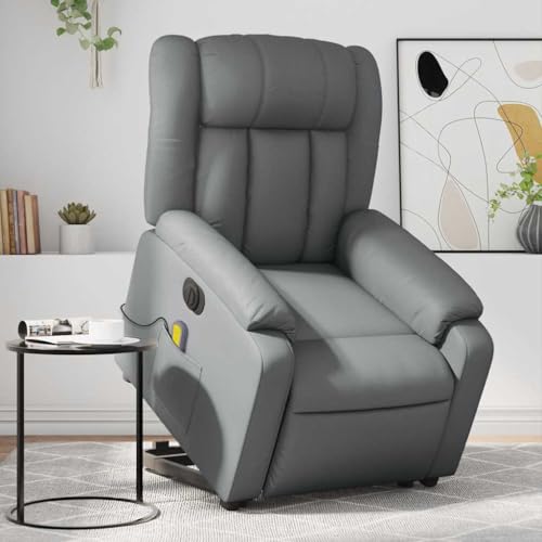 Emmtore Sillon Relax Reclinable Electrico, Sillón de Masaje elevable eléctrico Cuero sintético Gris