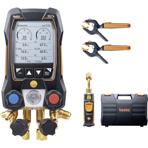Testo 557s AC Manifold Gauge Set - AC Recharge Kit with 2 x 115i Clamp Thermometer, 1 x 552i Gauge - Bluetooth